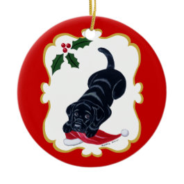 Black Lab Puppy with Santa Hat Christmas Tree Ornament