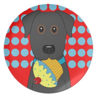Black Lab with Blue Cupcake Plate plate