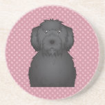 Black Labradoodle Cartoon Drink Coaster