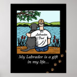 Black Labrador and Dad Cartoon Poster