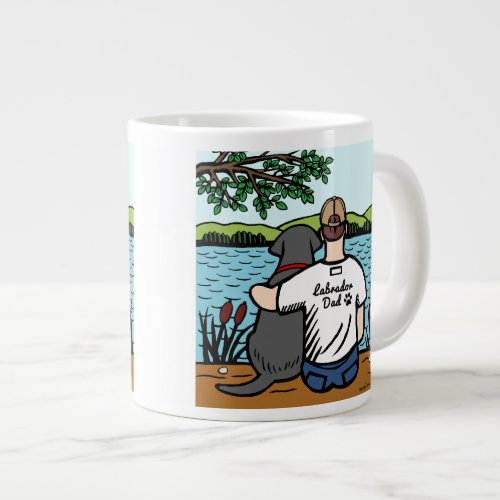 Black Labrador and Dad Lake View 20 Oz Large Ceramic Coffee Mug