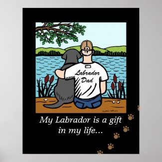 Black Labrador and Dad Poster