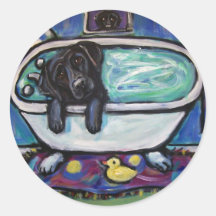 Black Labrador bath Round Sticker