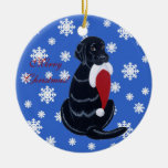 Black Labrador Christmas Santa Hat Snowflake Ornaments