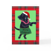 Black Labrador Christmas Santa Hat Tartan