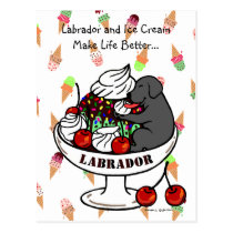 Black Labrador & Ice Cream Sundae Postcard
