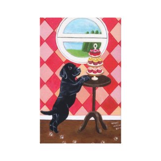 Black Labrador Puppy and Cupcakes Artwork Gallery Wrap Canvas