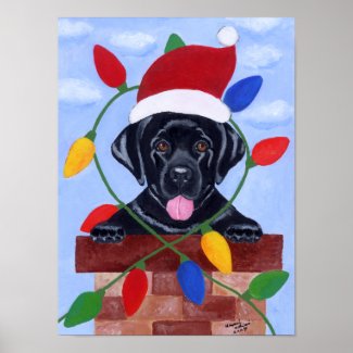 Black Labrador Puppy Art Print Christmas