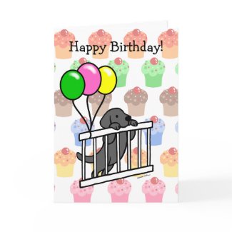 Black Labrador Puppy Cartoon Birthday Card card