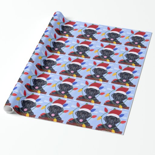 Black Labrador Puppy Christmas Santa Wrapping Paper Zazzle