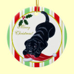 Black Labrador Puppy & Santa Hat Christmas ornaments