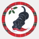 Black Labrador Puppy & Santa Hat Christmas Round Sticker