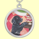 Black Labrador Puppy with Cupcakes painting necklaces