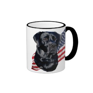 Black Labrador Retriever and Flag Mug