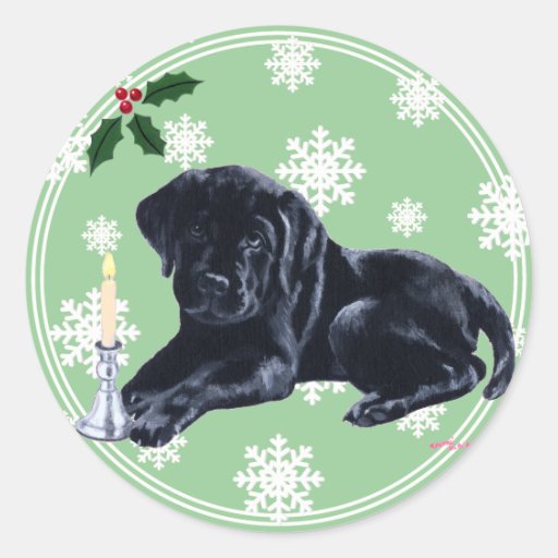 Black Labrador Retriever Christmas Snowflake Round Sticker