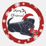 Black Labrador Retriever Christmas Snowflake Round Stickers