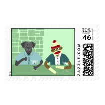 Black Labrador Retriever & Sock Monkey Postage