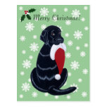 Black Labrador & Santa Hat Snowflake Christmas Post Card