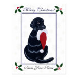 Black Labrador & Santa Hat Snowflake Christmas Postcard