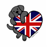 Black Labrador &amp; UK Flag Heart 2 Cartoon Photo Sculptures