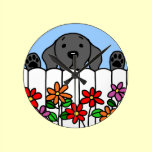 Black Labrador Watching You Flowers wall clocks