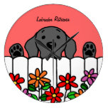 Black Labrador Watching You Flowers Clock