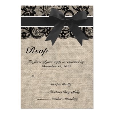 Black Lace and Burlap Wedding RSVP Card