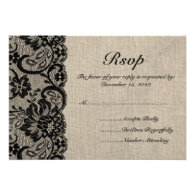 Black Lace and Burlap Wedding RSVP Card