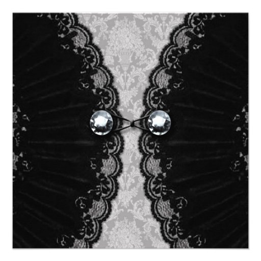 Black Lace and Diamond Look Goth Wedding Custom Invitations