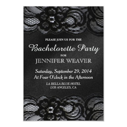 Black Lace and Satin Bachelorette Party Invitation (front side)