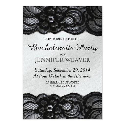 Black Lace and Satin Bachelorette Party Invitation (front side)