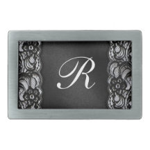 Black Lace and Satin Rectangular Belt Buckle
