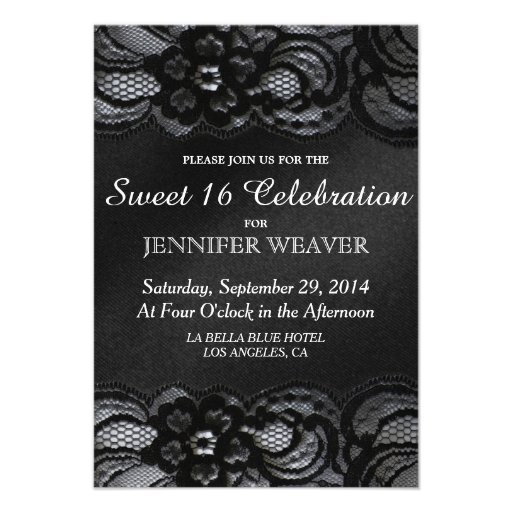 Black Lace and Satin Sweet 16 Celebration Party Personalized Announcement