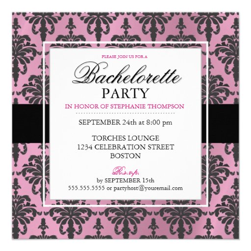 Black Lace Bachelorette Party Invitations Hot PInk