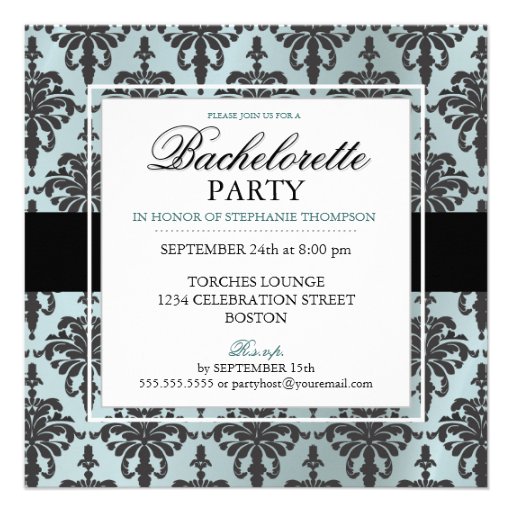 Black Lace Bachelorette Party Invitations in Teal