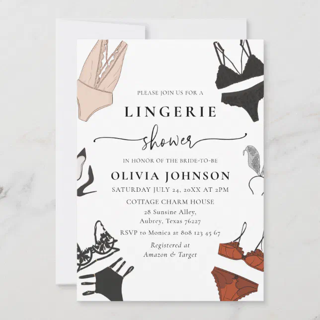 Black Lace Bra Lingerie Bridal Shower Invitation Zazzle