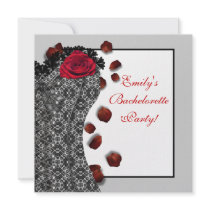 Black Lace Corset Red High Heel Bachelorette Party Custom Invitation