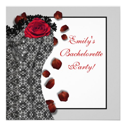 Black Lace Corset Red High Heel Bachelorette Party Custom Invitation