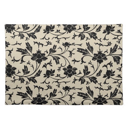 Black Lace Floral Woven Cotton Placemats Zazzle