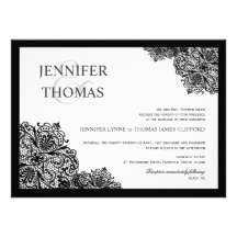 Black Lace Formal White Wedding Invitations