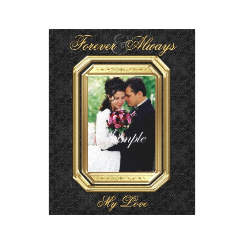 Black Lace Gold Frame Wedding Canvas