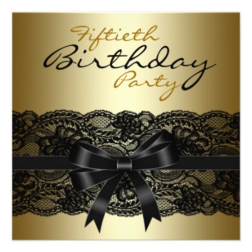 Black Lace Gold Womans 50th Birthday Party Invitation
