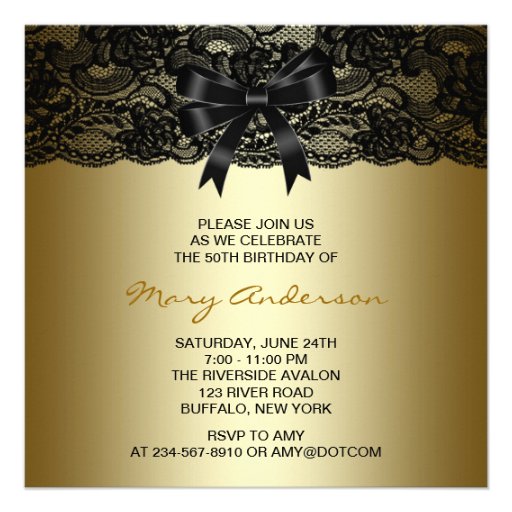 Black Lace Gold Womans 50th Birthday Party Invitation