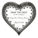 Black Lace Heart Save The Date Stickers