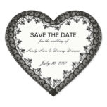Black Lace Heart Save The Date Stickers