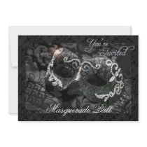 Black Lace Mask Jeweled Masquerade Ball Invitation