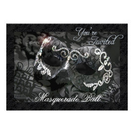 Black Lace Mask Jeweled Masquerade Ball Invitation