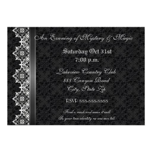 Black Lace Mask Jeweled Masquerade Ball Invitation