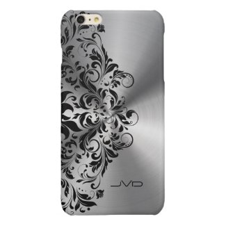 Black Lace & Metallic Silver Background Glossy iPhone 6 Plus Case