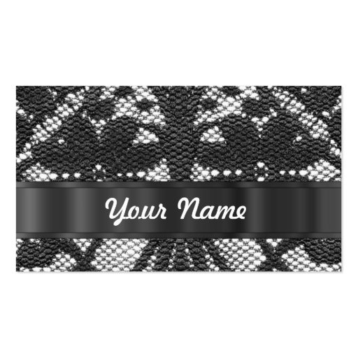Black lace personalized business card template (front side)